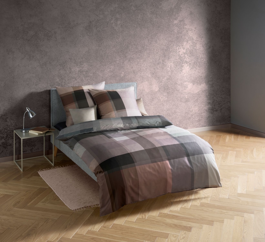 Fleuresse Mako-Satin Bettwäsche 200x200 Karo grau braun taupe 114569-07 Bild 1