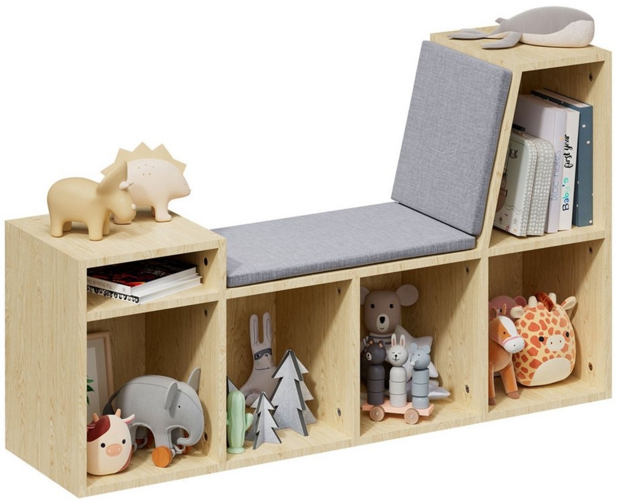 radelldar Bücherregal Kinderregal Spielzeugablage mit Sitz und 6 offenen Fächern,110 x 30 x 63 cm Bild 1