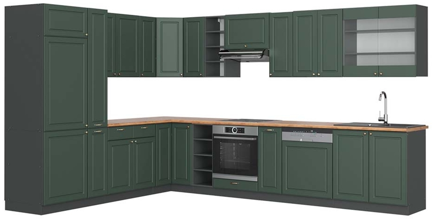 Eckküche Fame-Line Grün-Gold Landhaus/Anthrazit 347 x 60 cm , AP Eiche Vicco Bild 1
