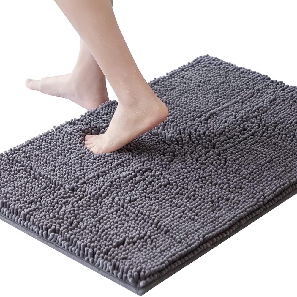 Lifewit 50x76cm extra weiche Badematte, saugfähige Shaggy Badematte aus Chenille, rutschfeste Plüschteppiche für Bad, Wanne und Dusche Grau Bild 1