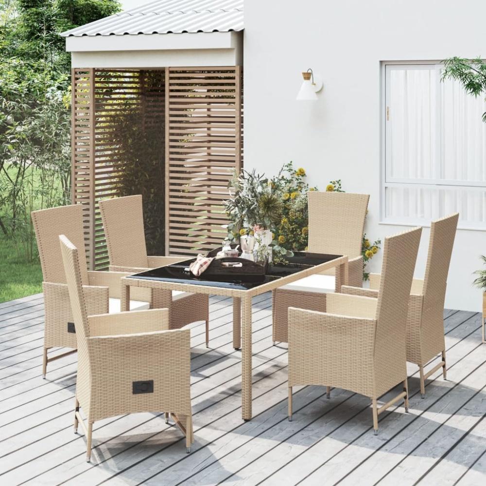 vidaXL 7-tlg. Garten-Essgruppe mit Kissen Beige Poly Rattan 3157572 Bild 1