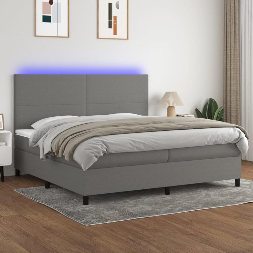 vidaXL Boxspringbett mit Matratze & LED Stoff Dunkelgrau 200 x 200 cm, Härtegrad: H2 [3134742] Bild 1