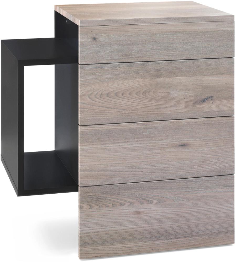 Vladon Nachttisch Queens, Nachttischschrank mit 2 Schubladen und 1 seitlichem Fach zur Wandmontage, Schwarz matt/Eiche Nordic (60 x 63 x 36 cm) Bild 1