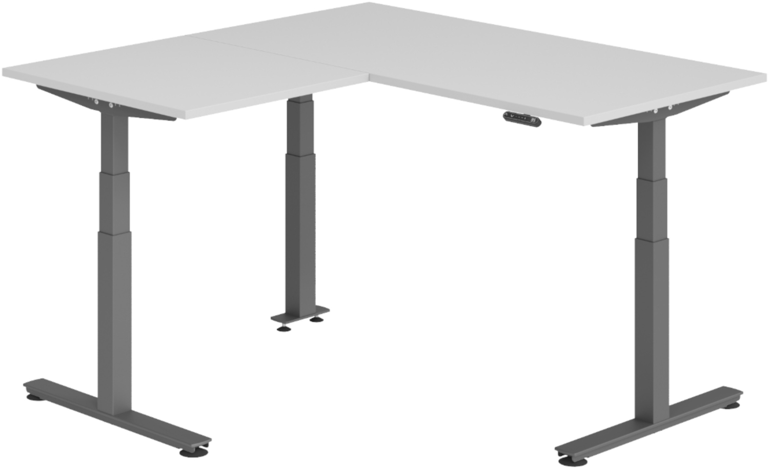 bümö Eckschreibtisch elektrisch höhenverstellbar L-Form: 160 x 160 cm in grau, Gestell graphit - Stehschreibtisch mit Memory-Steuerung, elektrischer XXL Schreibtisch für die Ecke, XDSMW-1608-5-G Bild 1