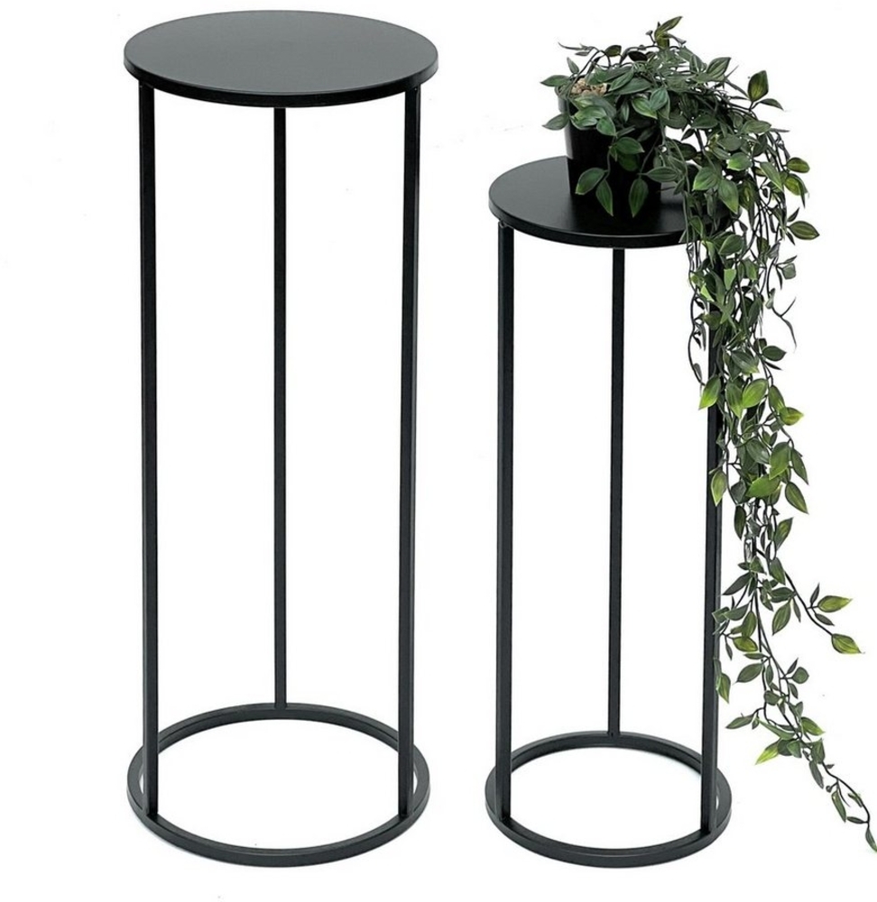 DanDiBo Blumenhocker Metall Schwarz Rund Blumenständer Beistelltisch 96316 2er Set Blumensäule Modern Pflanzenständer Pflanzenhocker Bild 1
