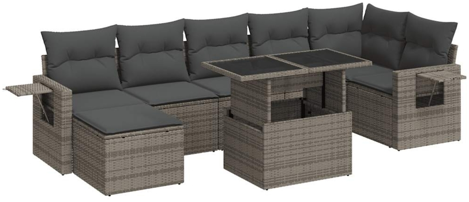 vidaXL 8-tlg. Garten-Sofagarnitur mit Kissen Grau Poly Rattan 3326521 Bild 1