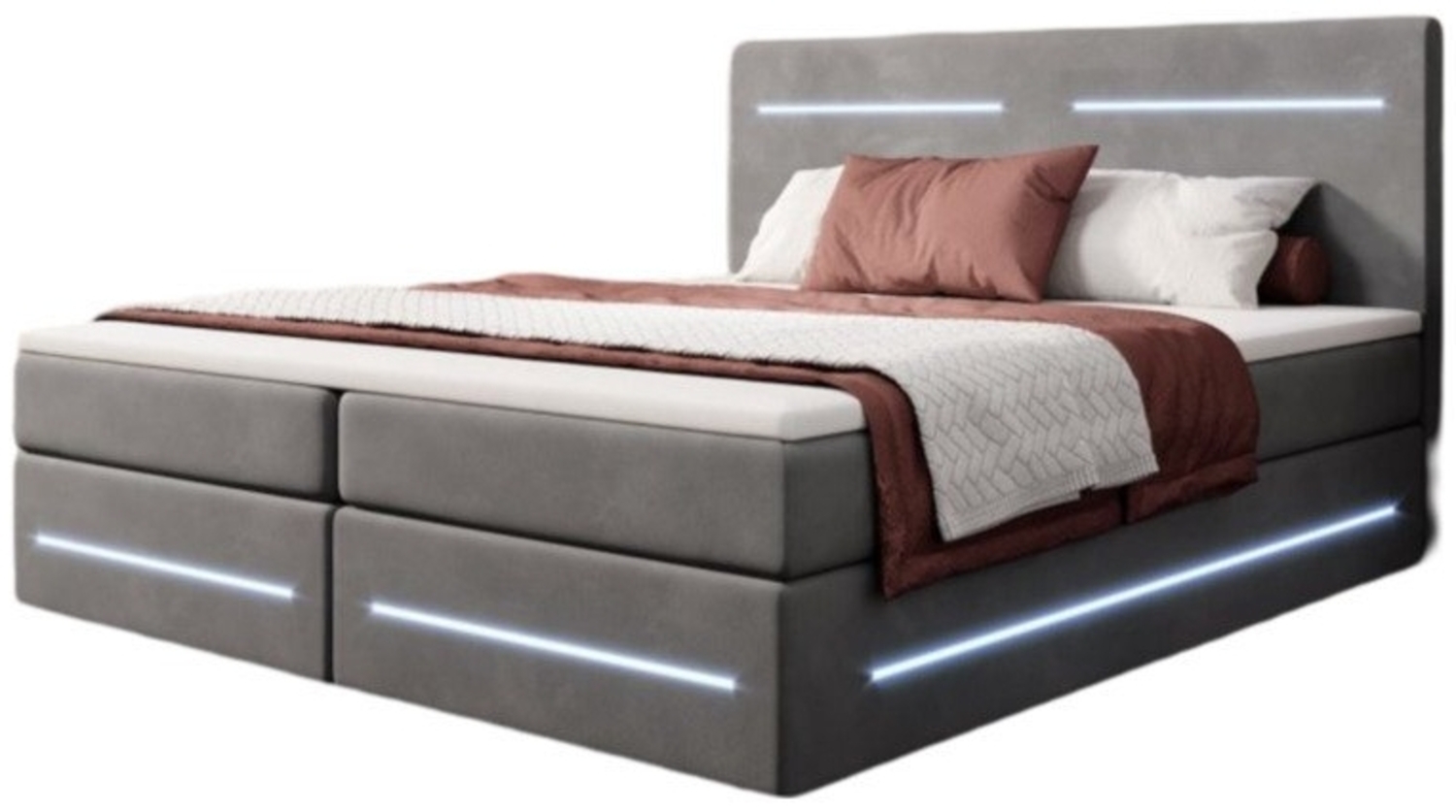 Luxusbetten24 Boxspringbett Lara, mit Stauraum, LED-Beleuchtung und Samtbezug Bild 1