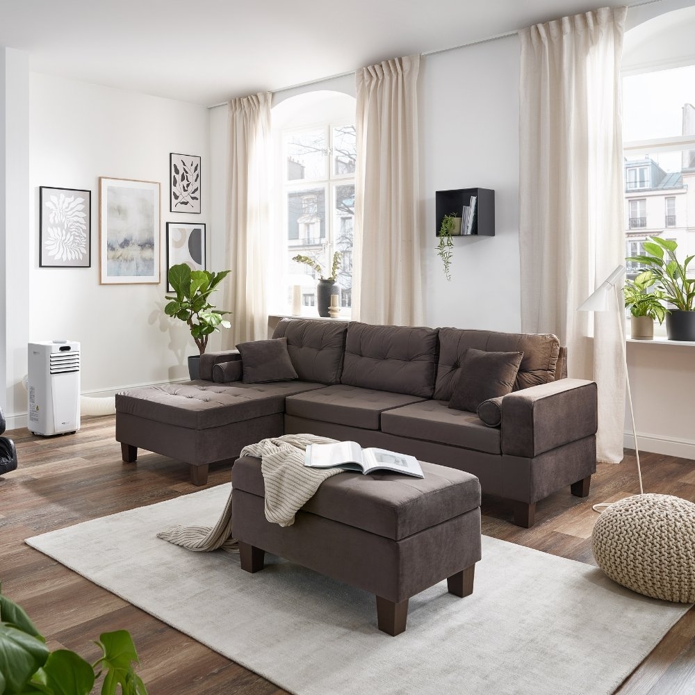 HOME DELUXE 'ROM' Sofa, mit Récamiere, Braun, Samt, 90,8 x 242,6 x 154,3 cm Bild 1