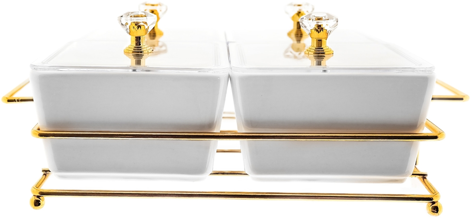 4-Teilig Knabber Schalenset Fächer mit Deckel und Ständer Cerezlik Knabberschale aus Porzellan für Süßigkeiten, Dips, Nüsse, Chips Bild 1