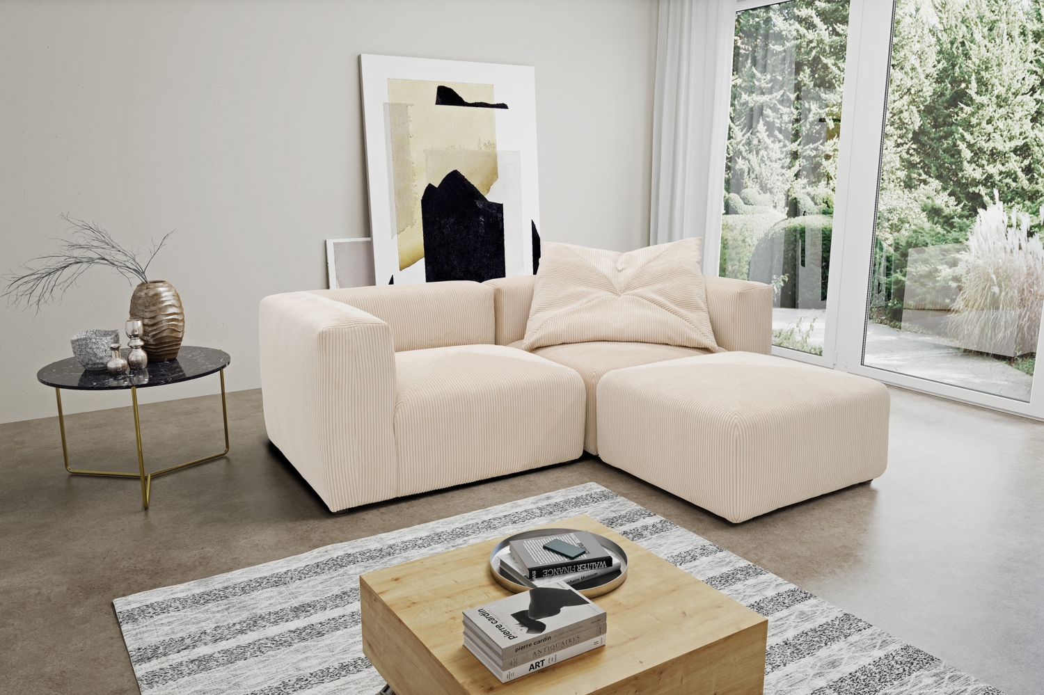 DOMO. collection Ecksofa 800011, kleine Modul-Couch in L-Form, individuell kombinierbar, Cord Sofa, Polsterecke, Eckcouch, Polstergarnitur 216 x 193 x 69 (BxTxH), creme Bild 1