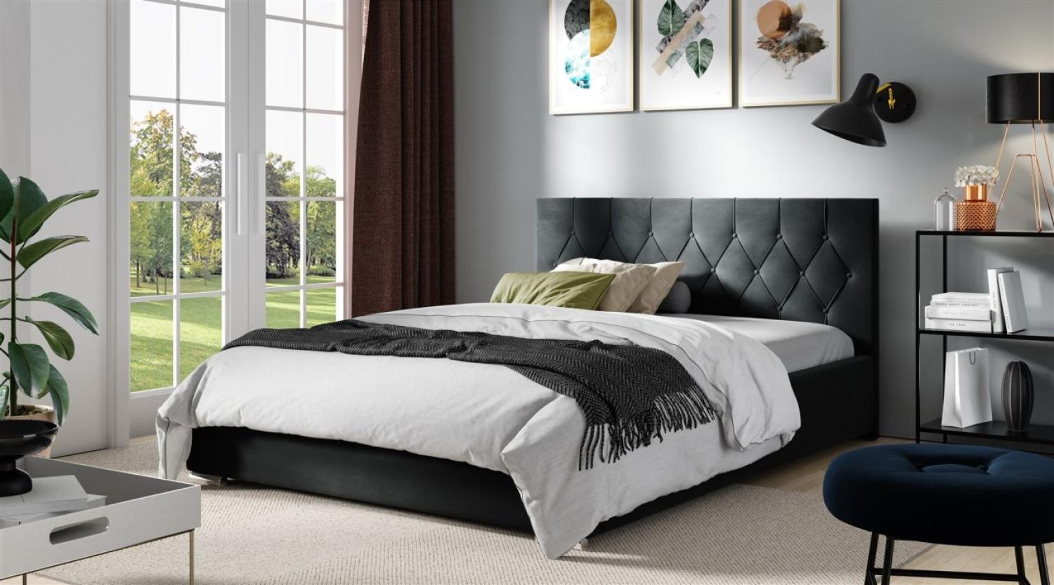 Polsterbett Schlafzimmerbett LORENA 200x200cm Komplettset in Stoff Alova Schwarz Bild 1