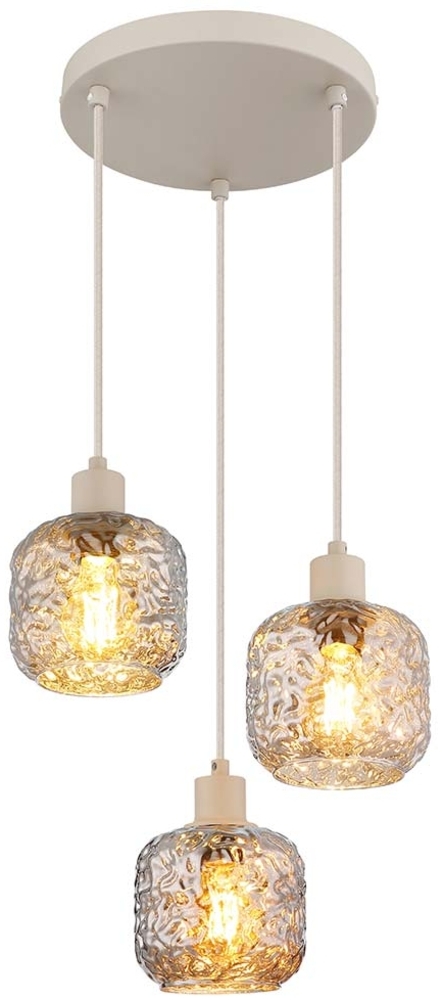 Pendelleuchte, beige, Glas, rauchfarben, H 120 cm Bild 1