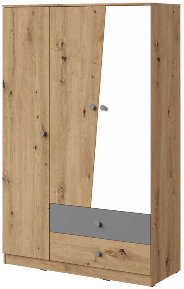 Kleiderschrank "Nero" Schlafzimmerschrank 3-türig 120cm artisan eiche / weiß-grau matt Bild 1
