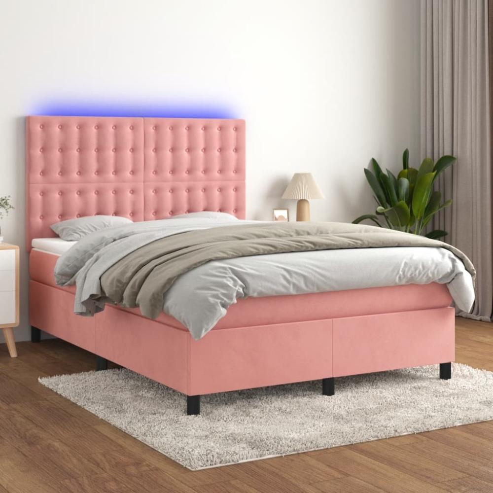 vidaXL Boxspringbett mit Matratze & LED Rosa 140x200 cm Samt 3136370 Bild 1