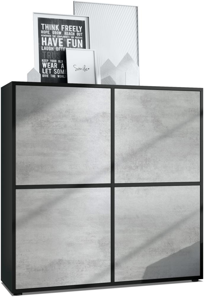 Highboard Cuba V2 Schrank 104 x 105,5 x 35,5 cm Sideboard mit 8 Fächern, Korpus in Schwarz matt / Fronten in Beton Oxid Optik Bild 1