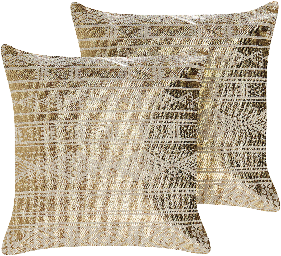 Kissen 2er Set OUJDA Baumwolle 50 x 50 cm Geometrisches Muster Gold Bild 1