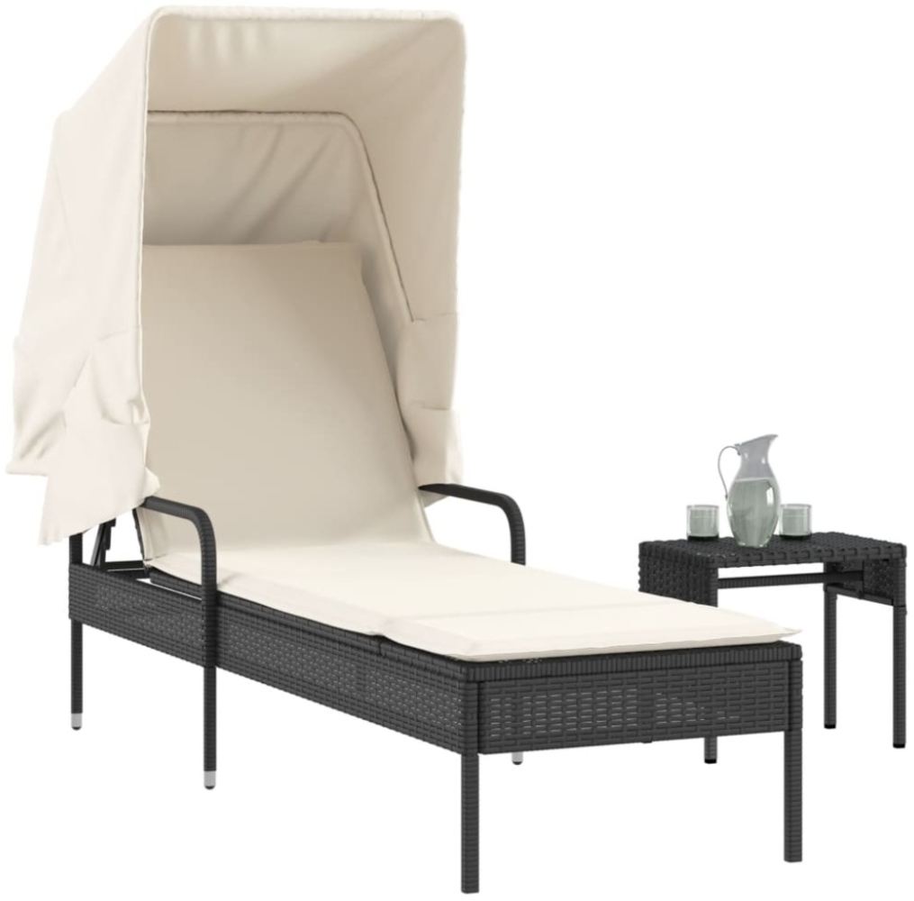 vidaXL Sonnenliege mit Dach und Tisch Schwarz Poly Rattan 368197 Bild 1