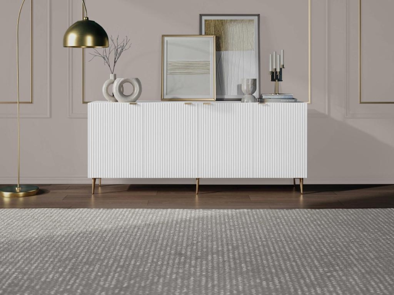 Vente-unique - Sideboard mit 4 Türen - MDF & Stahl - Weiß & Goldfarben - YESINIA Bild 1