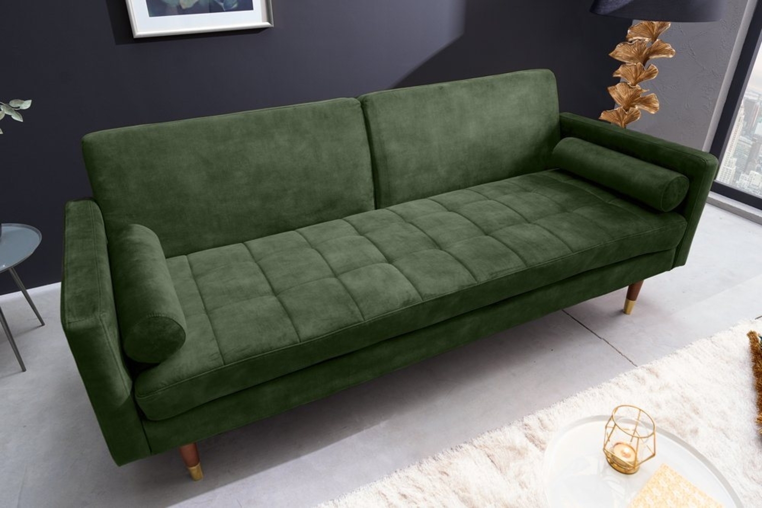 riess-ambiente Schlafsofa COUTURE 200cm grün / braun-gold · 3-Sitzer mit Microvelours-Bezug, Einzelartikel 1 Teile, Wohnzimmer · inkl. Kissen · Bettfunktion · verstellbare Rückenlehne Bild 1