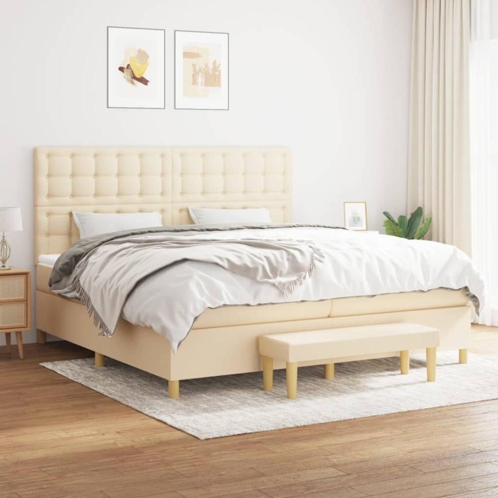 vidaXL Boxspringbett mit Matratze Creme 200x200 cm Stoff, Härtegrad: H2 [3137506] Bild 1