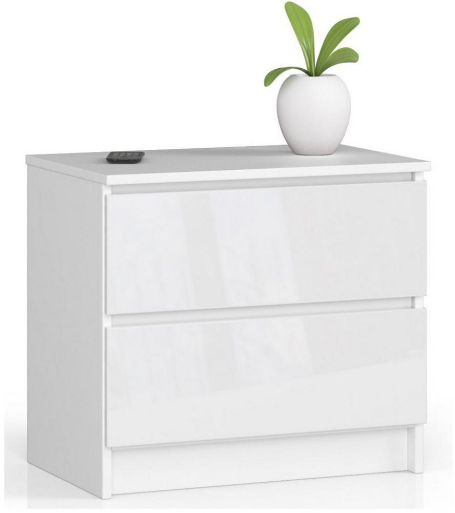 Home Collective Kommode 60 cm breit Holz Highboard Sideboard für Flur Schlafzimmer Wohnzimmer (Kommode Schlafzimmer Kommode mit Schubladen Holz Schrank), Kinderzimmer Organizer, 55 cm hoch mit 2 Schubladen weiß Hochglanz Bild 1