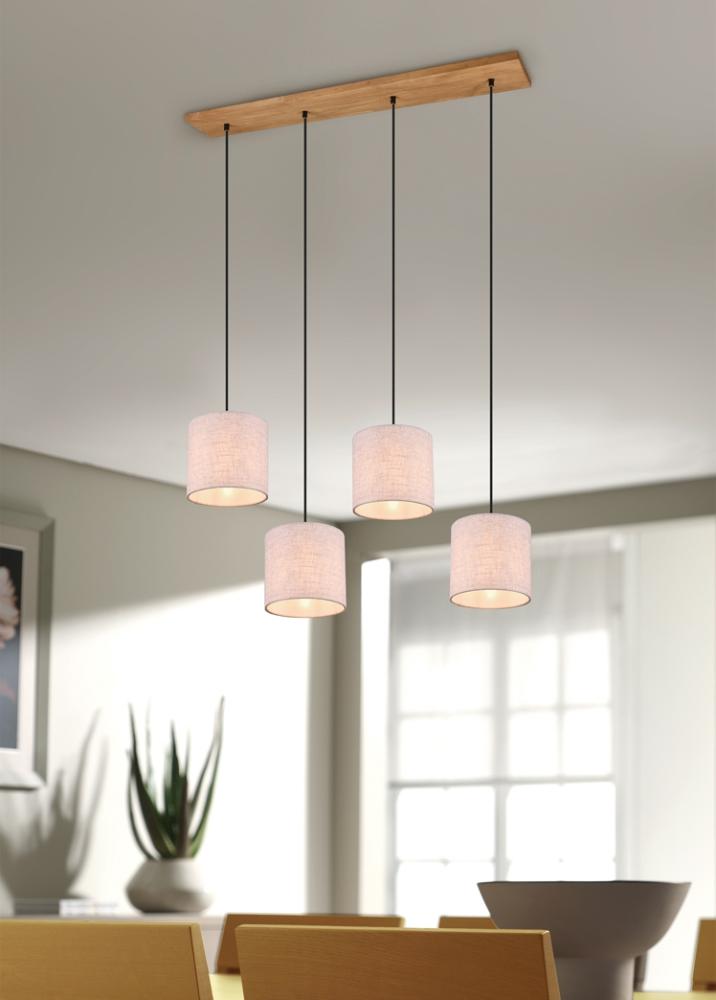 TRIO Leuchten LED Pendelleuchte, LED wechselbar, Warmweiß, Esstisch-lampen Holz-balken skandinavisch Lampenschirme Stoff, B 100cm Bild 1