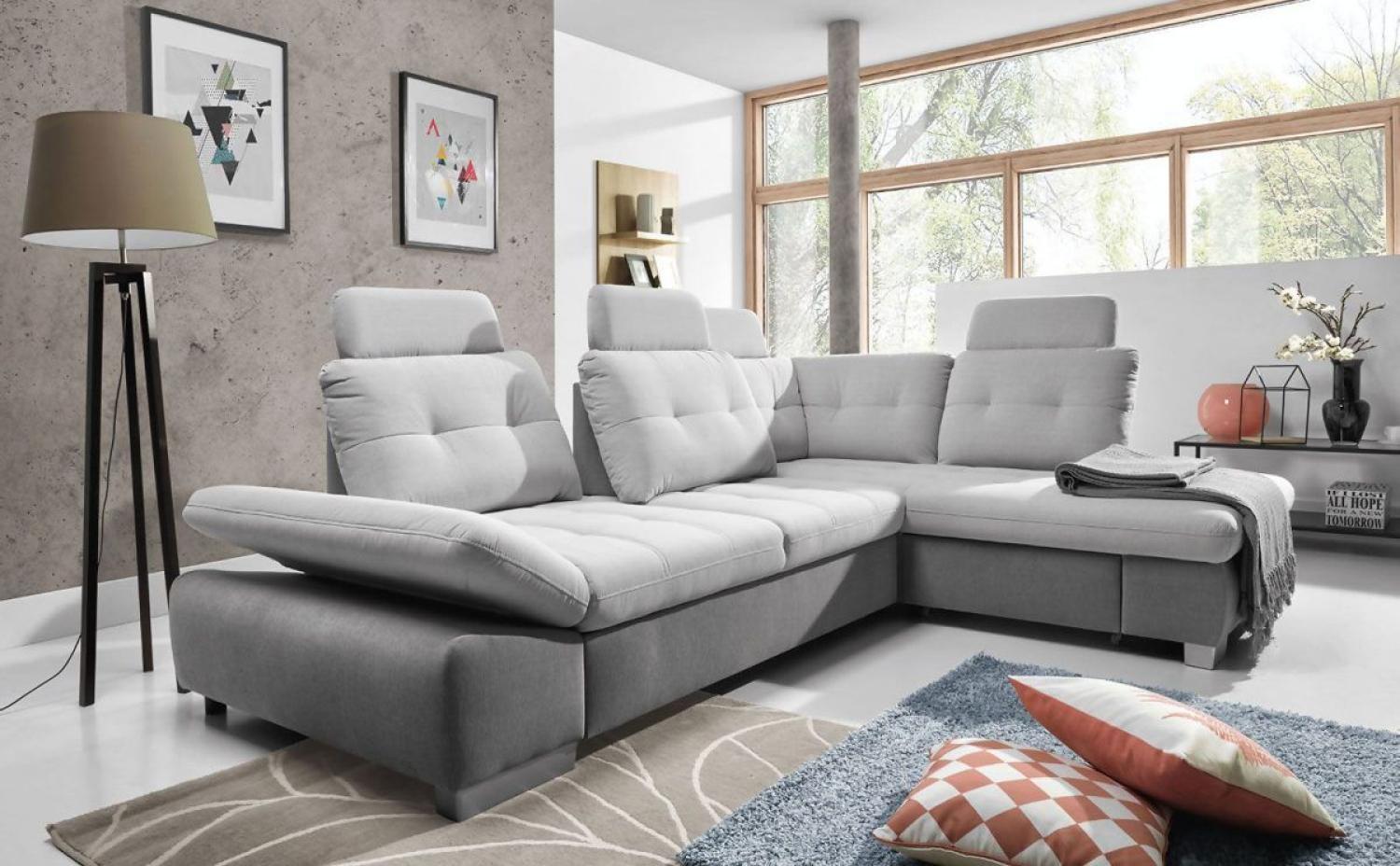 Ecksofa Schlafsofa REMON XL Grau/ Hellgrau Ottomane Rechts Bild 1