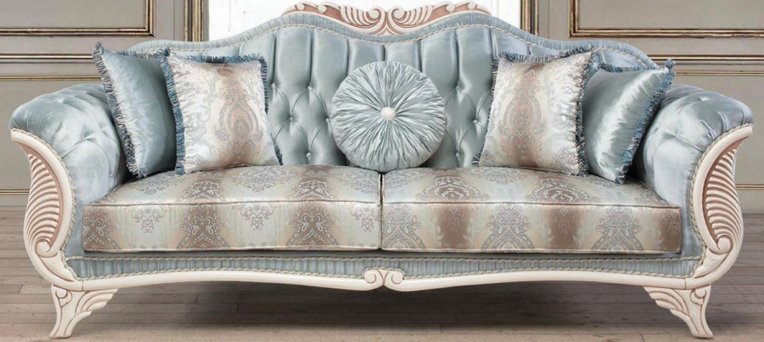 Casa Padrino Luxus Barock Wohnzimmer Sofa mit dekorativen Kissen Türkis / Creme / Bronze 232x87 x H. 96 cm Bild 1