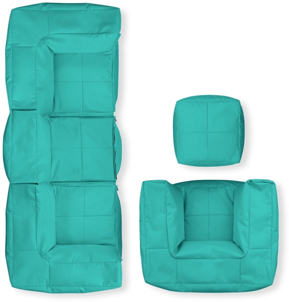 Lumaland Sitzsack-Lounge Modular Garnitur | 5-Teiliges Set | Indoor & Outdoor Sitz-Garnitur | Erweiterbar & Waschbare Sitzmöbel für Innenräume & Garten | Wasserfeste Chill-Out Lounge [Türkis] Bild 1