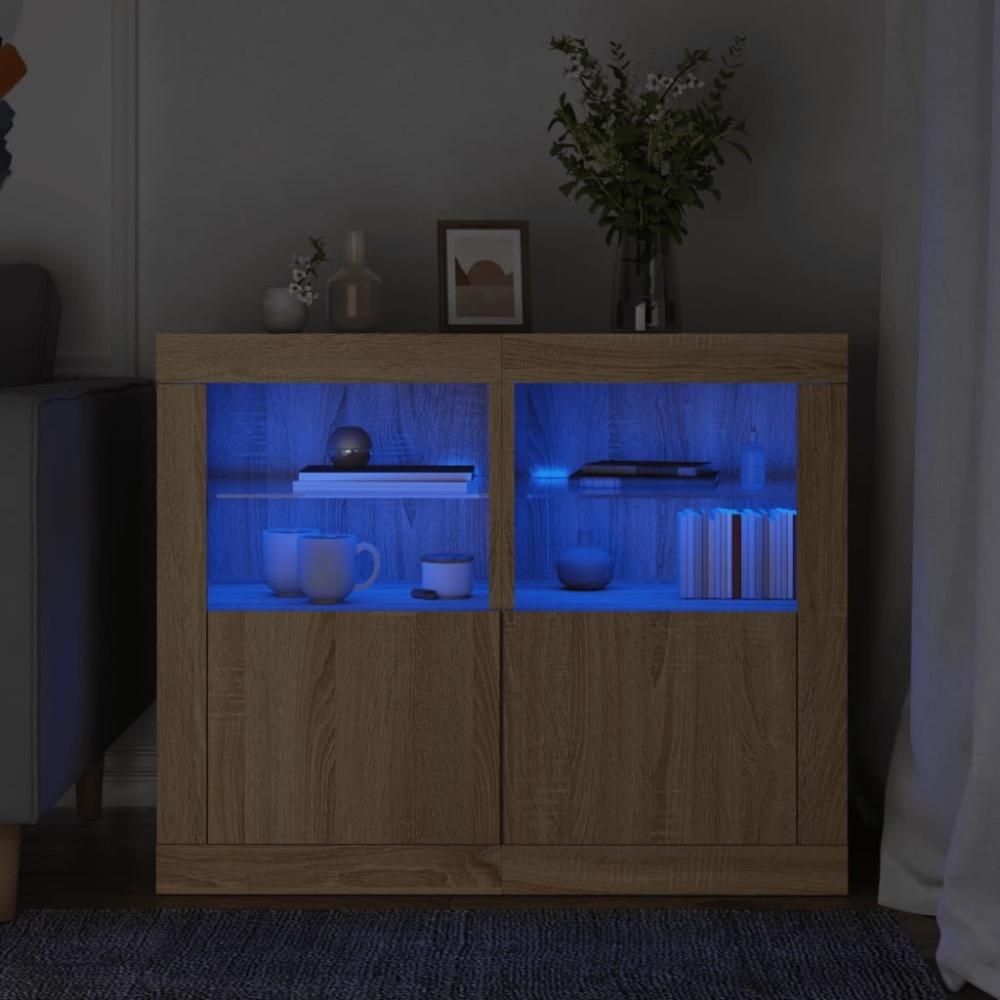 vidaXL Beistellschränke mit LED-Leuchten 2 Stk. Sonoma Eiche 836635 Bild 1