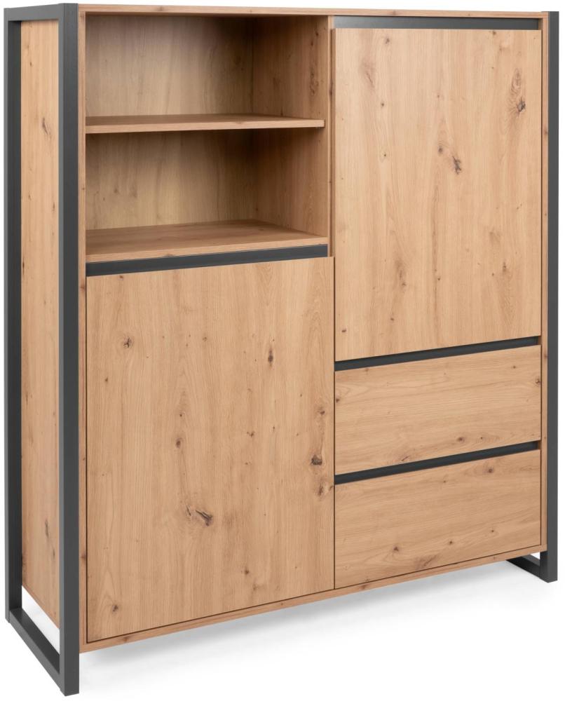 Homestyle4u Highboard, Holz natur / schwarz, 120 x 140 x 40 cm Bild 1