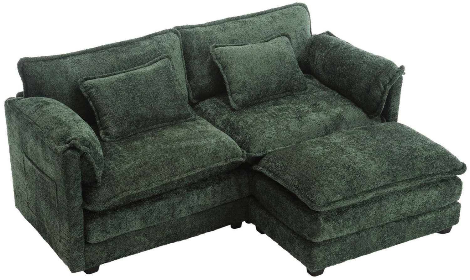 SeedWave Sofa 2-Sitzer L-förmiges Chenille-Sofa, 62 cm Tiefe, 16 cm Dicke Polster, Verstellbarer Hocker, 2 Armlehnenkissen, Modernes Design Bild 1