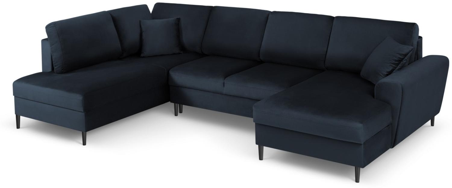 Micadoni 7-Sitzer Samtstoff Panorama Sofa Links mit Box und Schlaffunktion Moghan | Bezug Dark Blue | Beinfarbe Black Ch... Bild 1