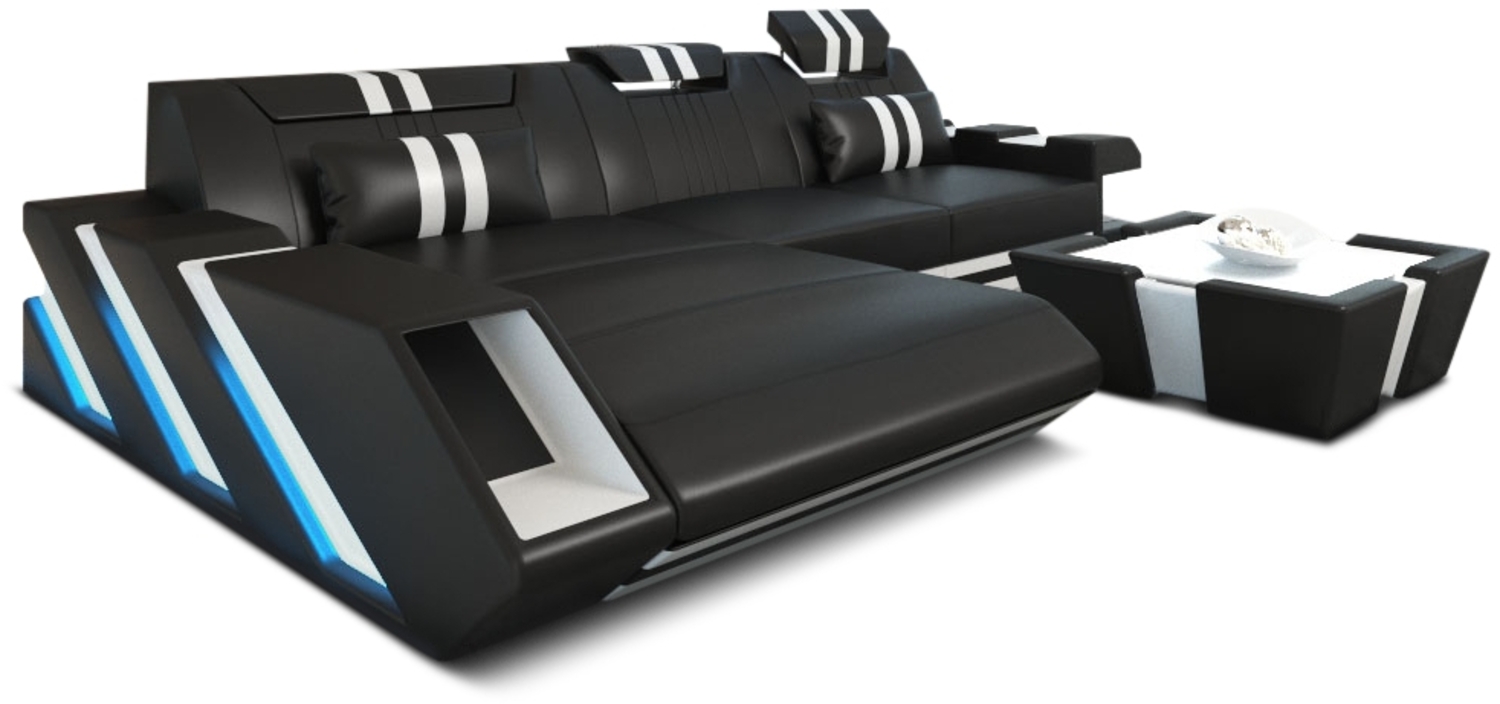 Sofa Dreams 'Apollonia' Ecksofa, 77 x 190 x 295 cm, Schwarz / Weiß, Echtleder, Links Bild 1