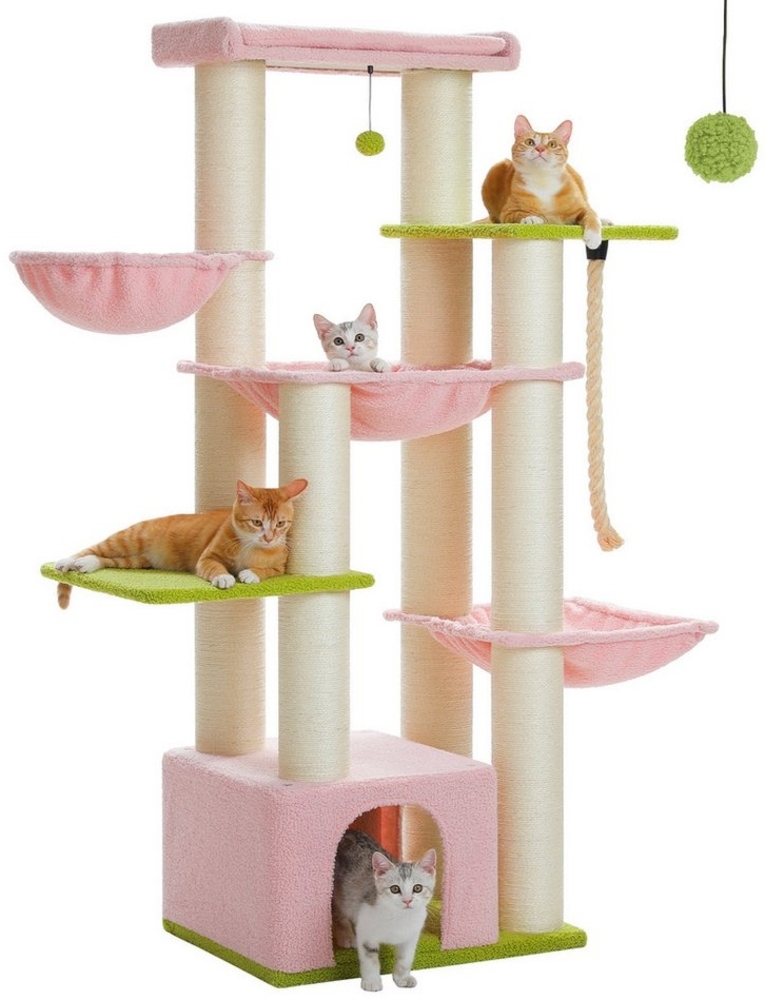 PETEPELA Kratzbaum Kratzbaum größe Katzen stabil mit 13 Sisalpfosten(11cm), Großer Sitzstange, Höhle, Körben, Kratzbaum XXL 169 cm Bild 1