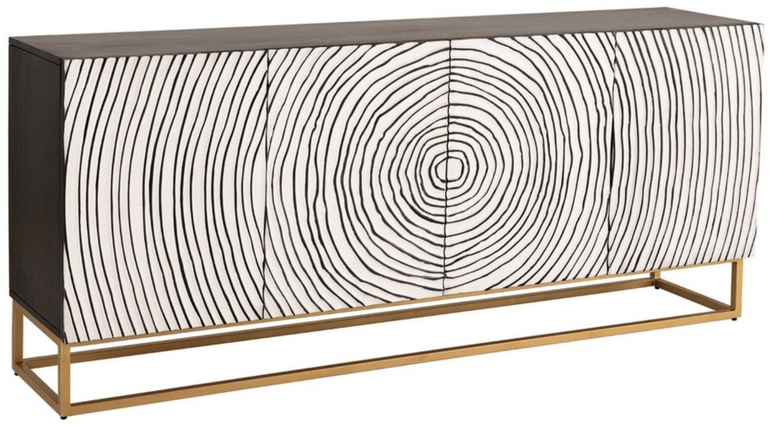 riess-ambiente Sideboard ZEN CIRCLES 180cm weiß / schwarz / gold (Einzelartikel, 1 St), Mango-Massivholz · Metall · Kommode · 3D-Front · Modern Design Bild 1