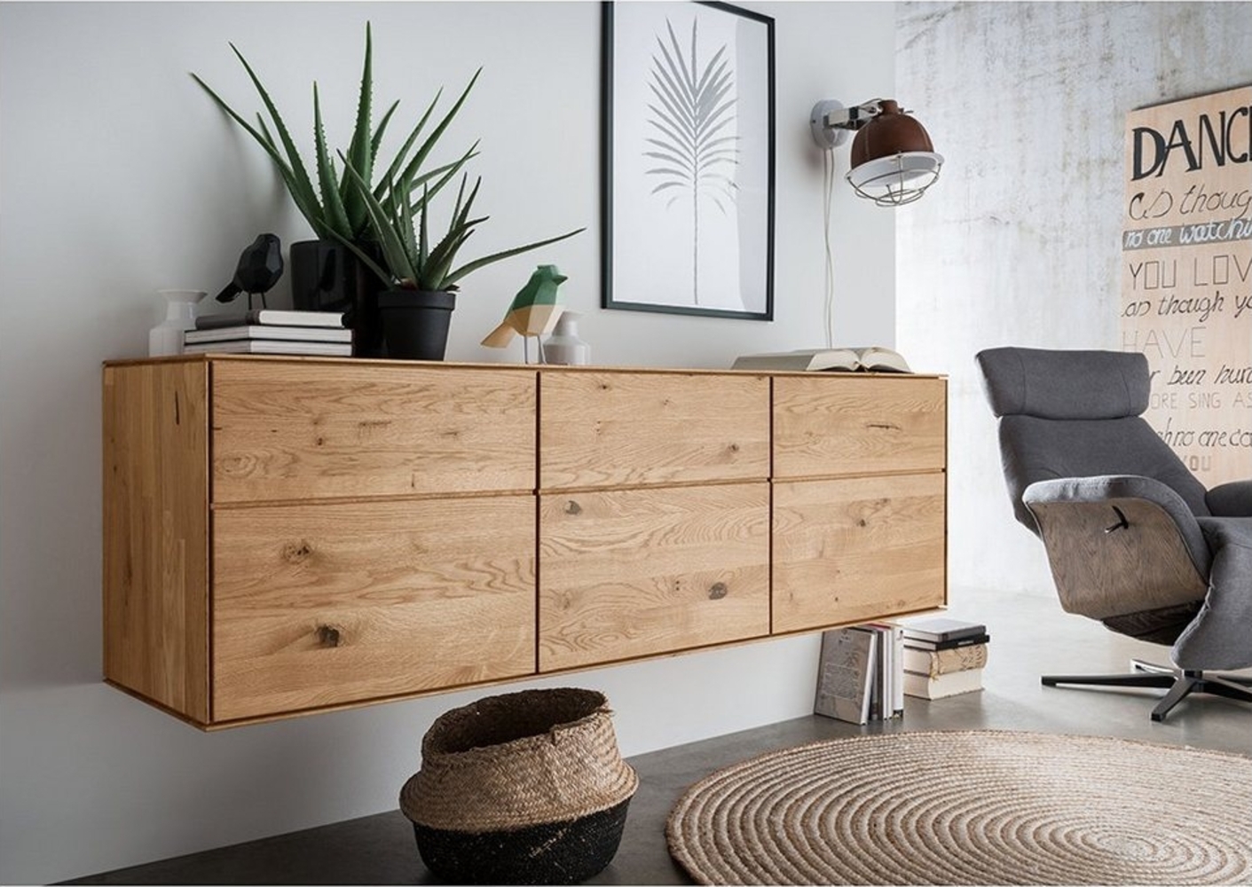 Lomadox Sideboard WYNDHAM-69, Kommode 172cm, stehend/hängend, Wildeiche massiv geölt Bild 1