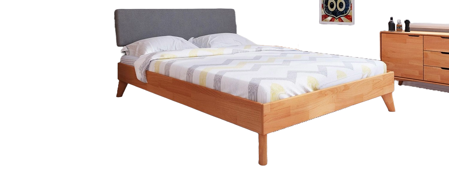 Bett Gerg 4 Sonderlänge 200x190 Kernbuche massiv Polsterkopfteil Grau Holzbeine Bild 1