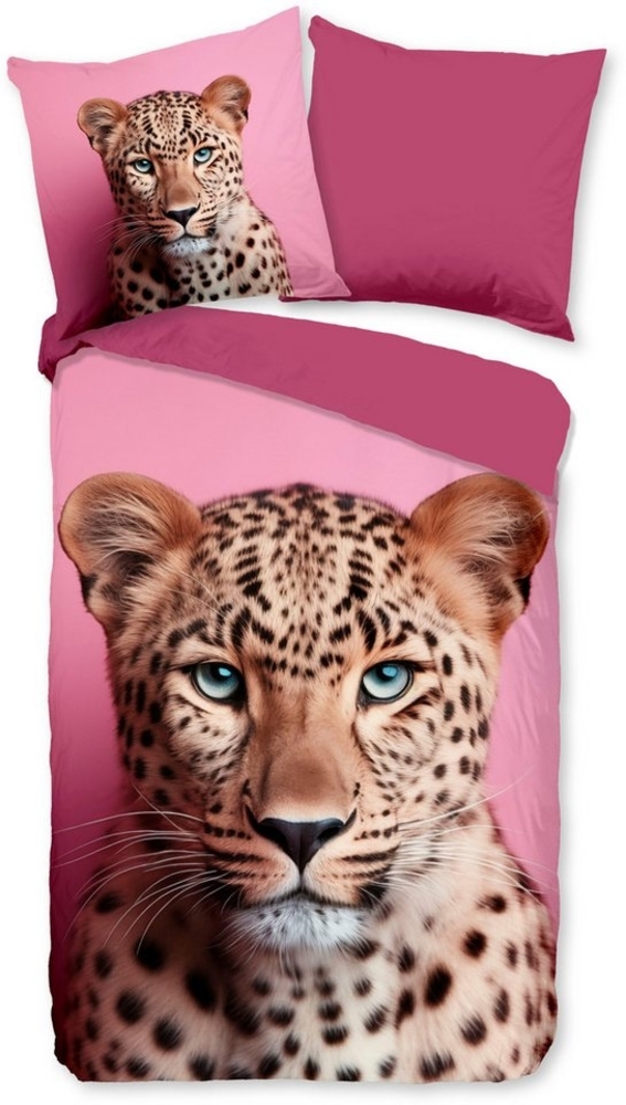 PURE luxury collection Wendebettwäsche Leona, Microfaser, 3 teilig, Mikrofaser, Pflegeleicht, Reißverschluss, Wendeoptik, Leopard, Rosa Bild 1