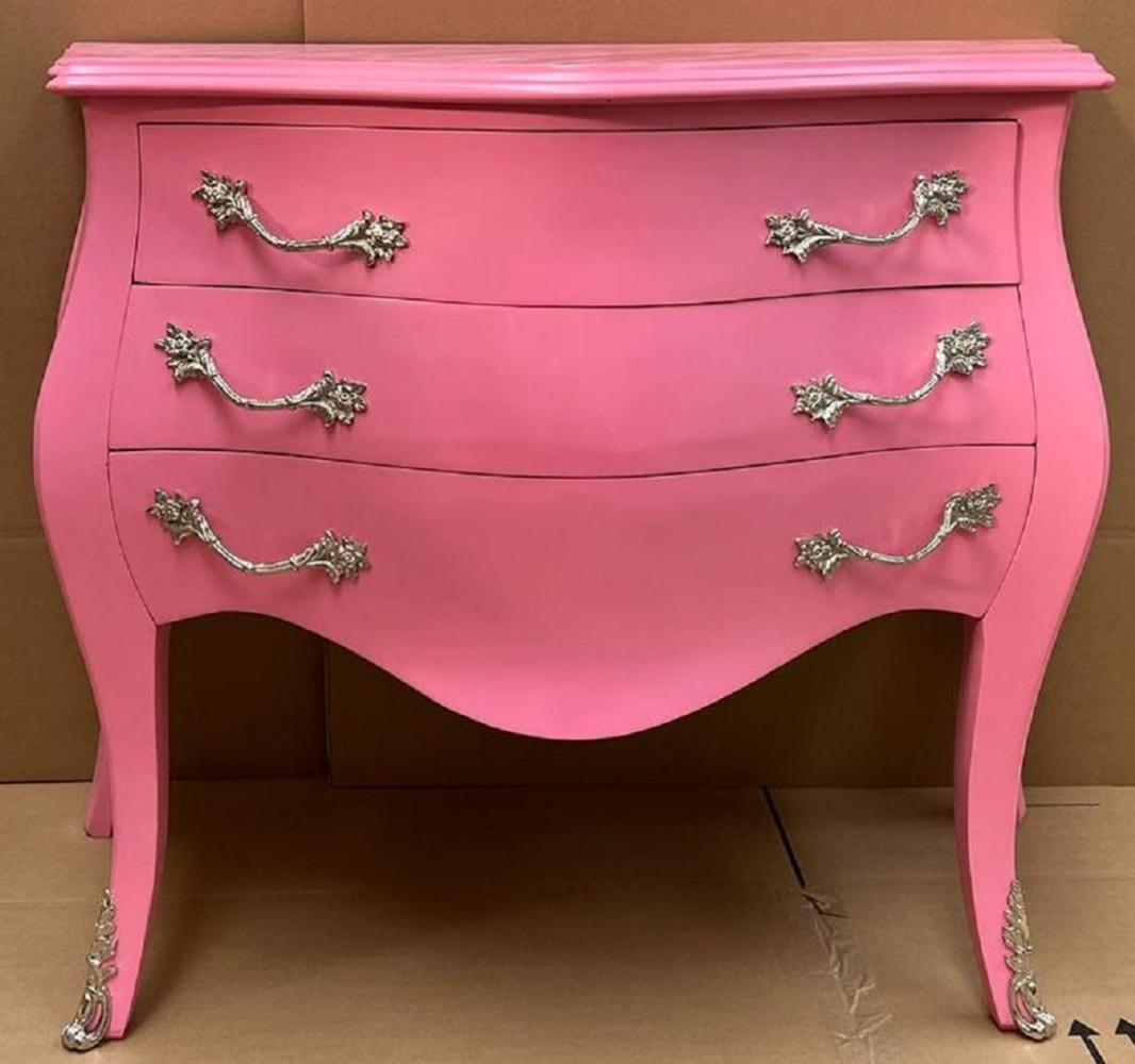 Casa Padrino Barock Kommode mit 3 Schubladen Rosa / Silber - Handgefertigte Massivholz Kommode im Barockstil - Schlafzimmer Möbel im Barockstil - Barock Möbel - Barock Einrichtung Bild 1