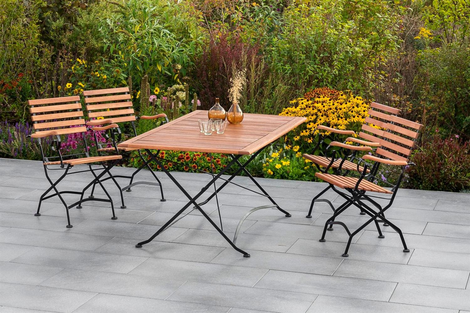 Merxx Gartenmöbelset Schlossgarten 5tlg. Flachstahl mit Eukalyptusbelattung schwarz, natur 20354 Bild 1