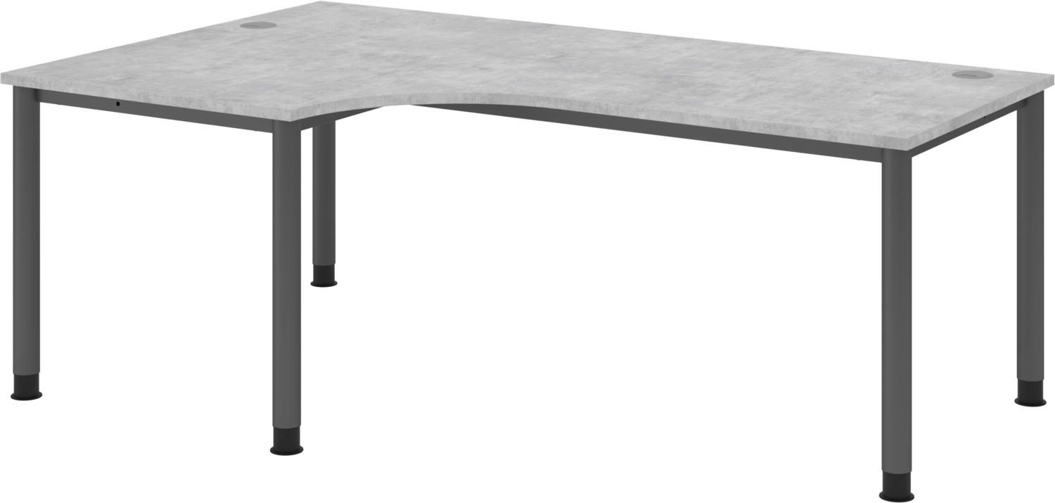 bümö höhenverstellbarer Eckschreibtisch H-Serie 200x120 cm in Beton, Gestell in Graphit - PC Tisch für's Büro manuell höhenverstellbar, Computertisch L-Form verstellbar, HS-82-M-G Bild 1