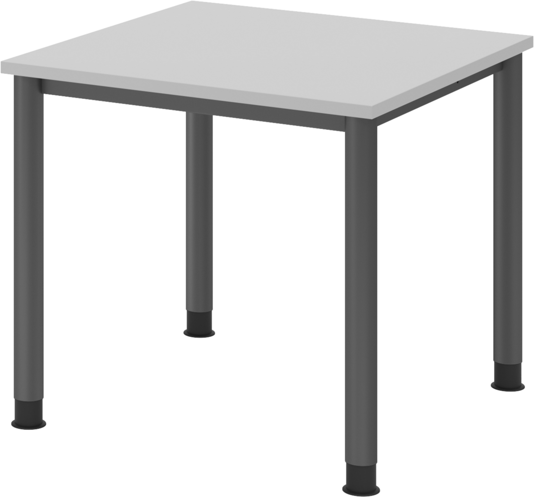 bümö höhenverstellbarer Schreibtisch H-Serie 80x80 cm in grau, Gestell in Graphit - PC Tisch für's Büro manuell höhenverstellbar, Computertisch verstellbar, HS-08-5-G Bild 1