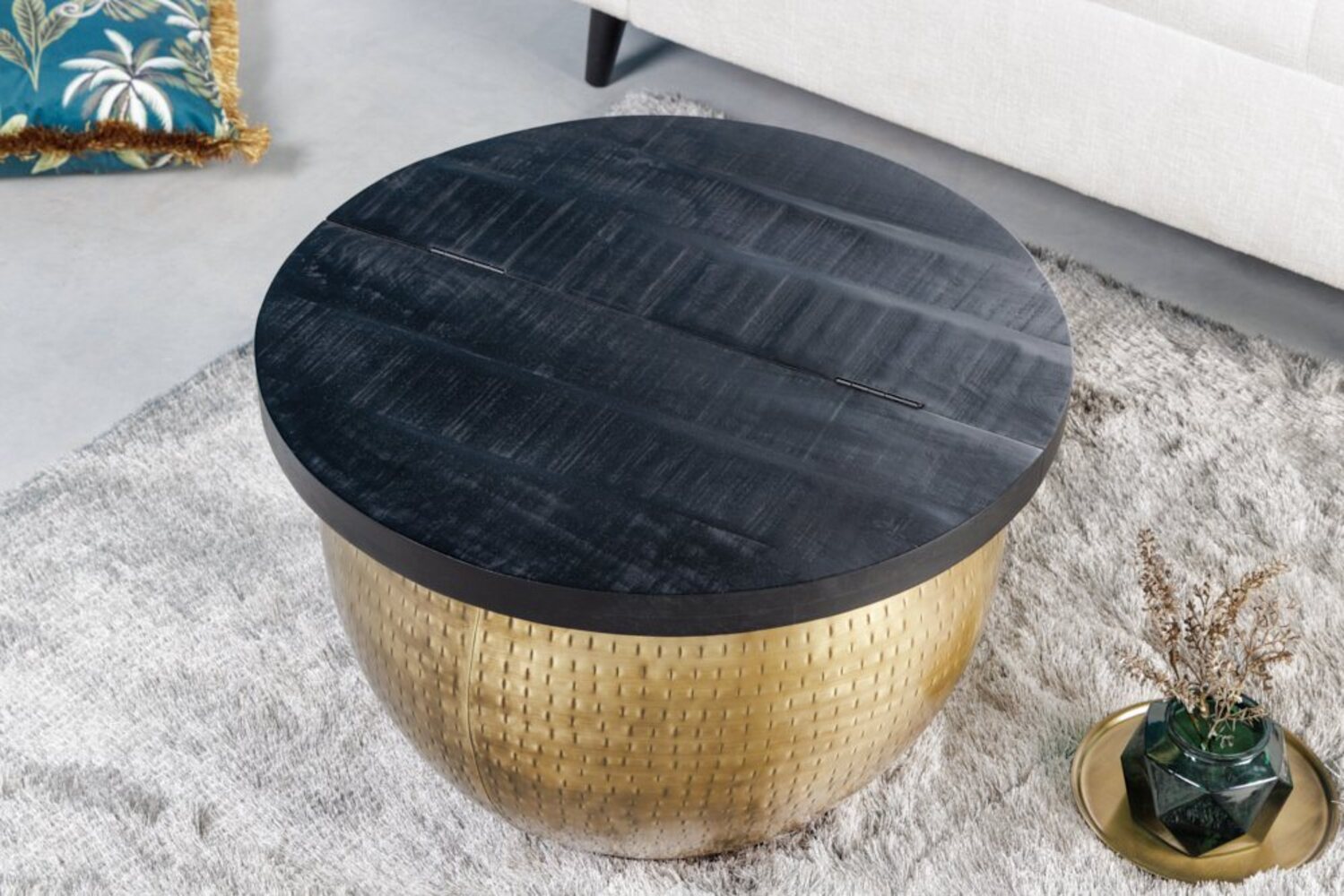 riess-ambiente Couchtisch DRUMP STORAGE Ø60cm schwarz / gold (Einzelartikel, 1-St), Wohnzimmer · Massivholz · rund · Metall · mit Stauraum · Industrial Bild 1