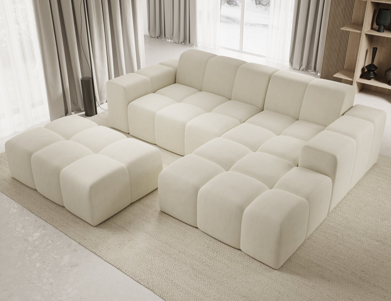 PROMETO Möbel Ecksofa Sofa mit Hocker, Couch L-Form Veloursstoff Fogo Bild 1