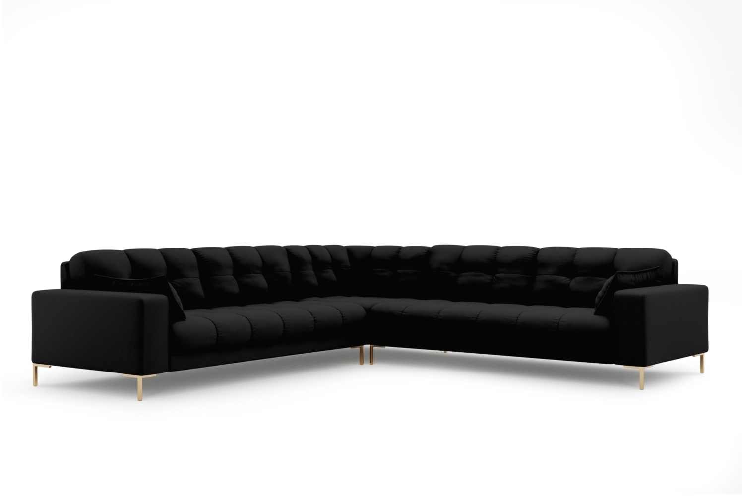 Micadoni Symmetrisches Ecksofa Mamaia 6-Sitzer Strukturierter Stoff Neve Schwarz goldene Beine Bild 1