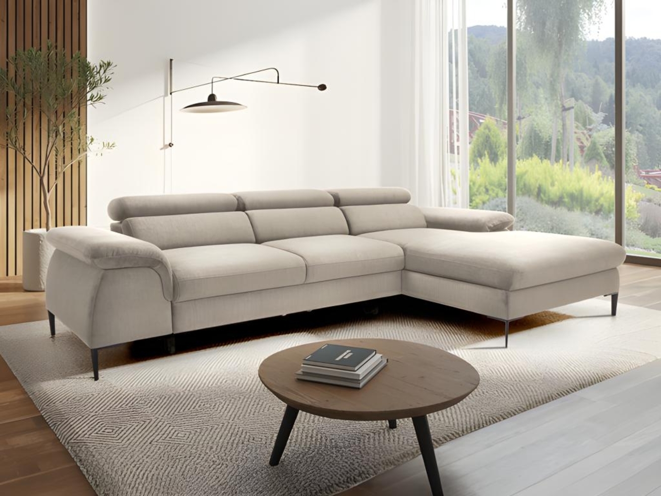 Vente-unique - Ecksofa mit Schlaffunktion - Ecke rechts - Samt - Beige - SEPINA von Pascal Morabito Bild 1