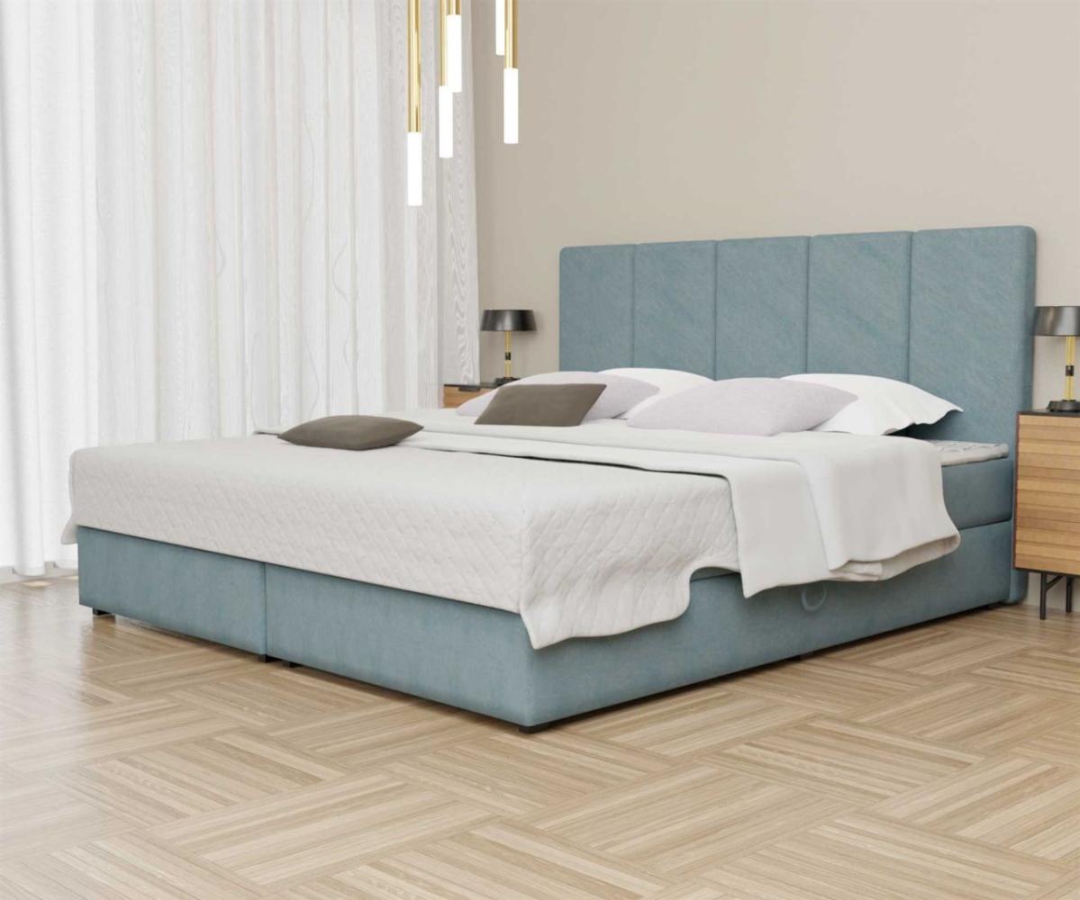 Boxspringbett Schlafzimmerbett ELICIO 140x200cm Stoff Hellblau inkl. Bettkasten Bild 1