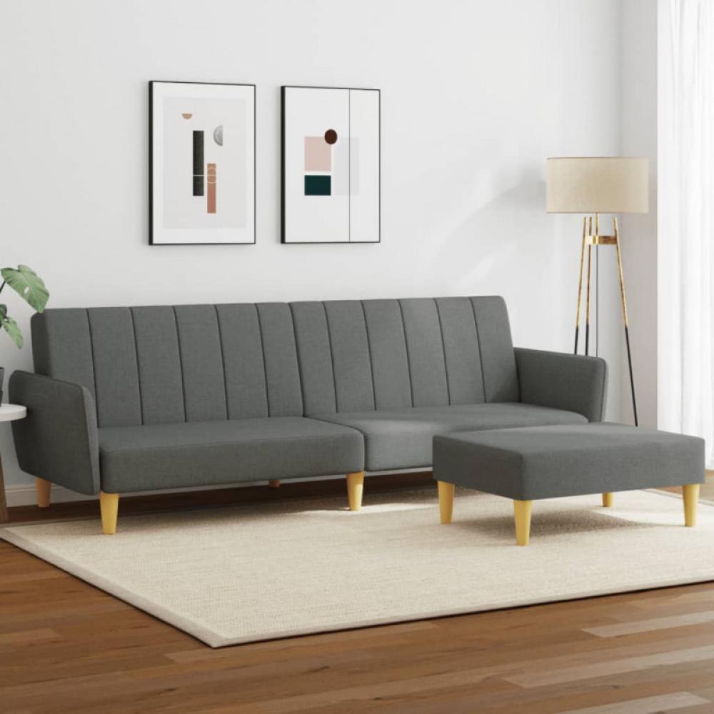 Schlafsofa 2-Sitzer mit Fußhocker Dunkelgrau Stoff (Farbe: Grau) Bild 1