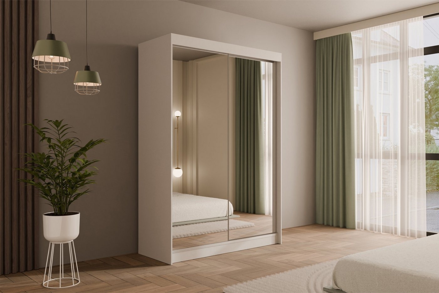 ALTDECOR Schiebetürenschrank AMOHA (Kleiderschrank Garderobenschrank mit viel Stauraum Moderner Schrank) Spiegel Spiegeltüren Vielseitiger Schwebetürenschrank LED Beleuchtung Bild 1